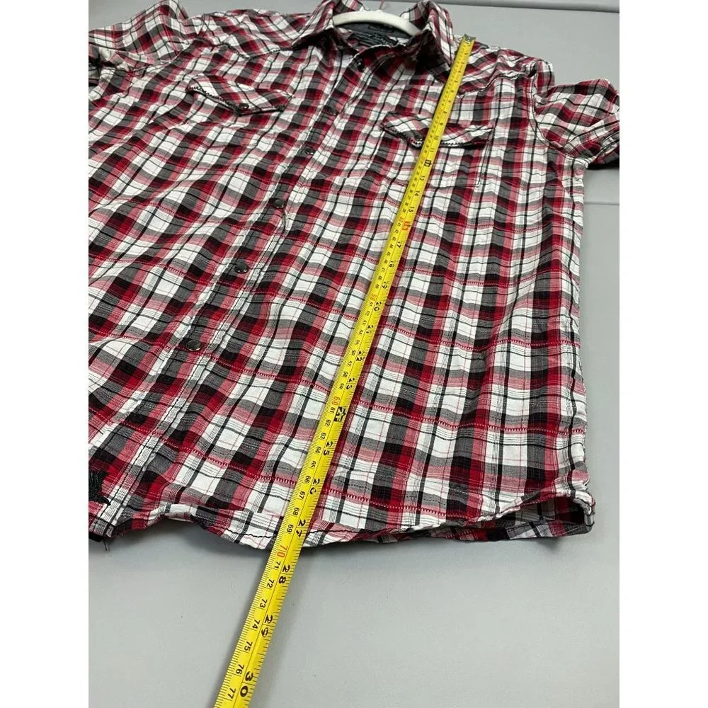 Cody James Mens Pearl Snap Shirt size Medium Plaid‎ Western Rodeo Ranch Red Gray